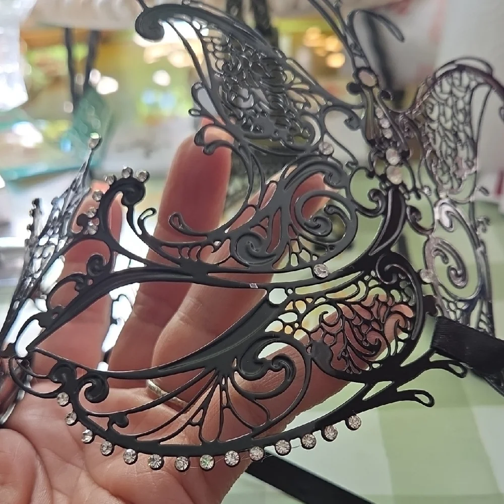 Intricate Black Metal Filigree Masquerade Mask